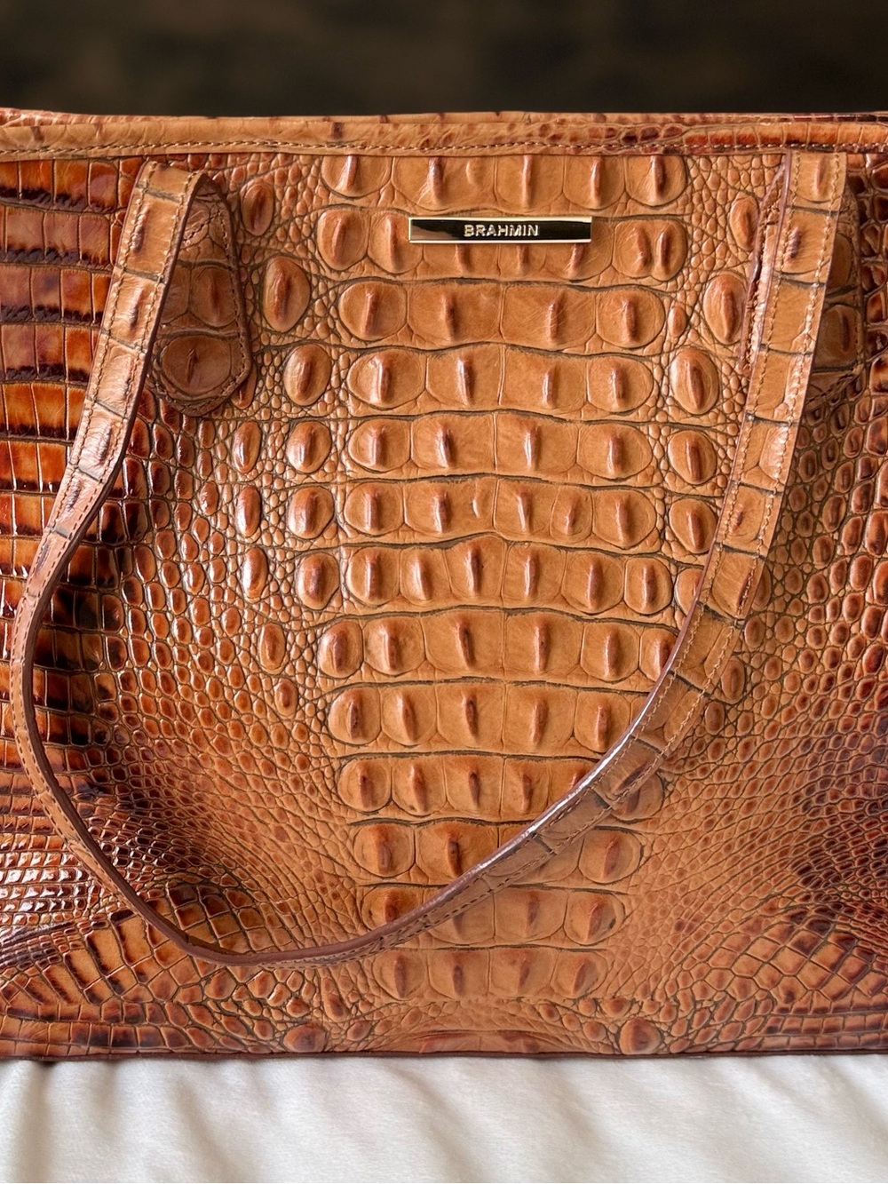 BRAHMIN Croc-Embossed Leather Tote and Wallet Set in Cognac Brown - Picture 2 of 5